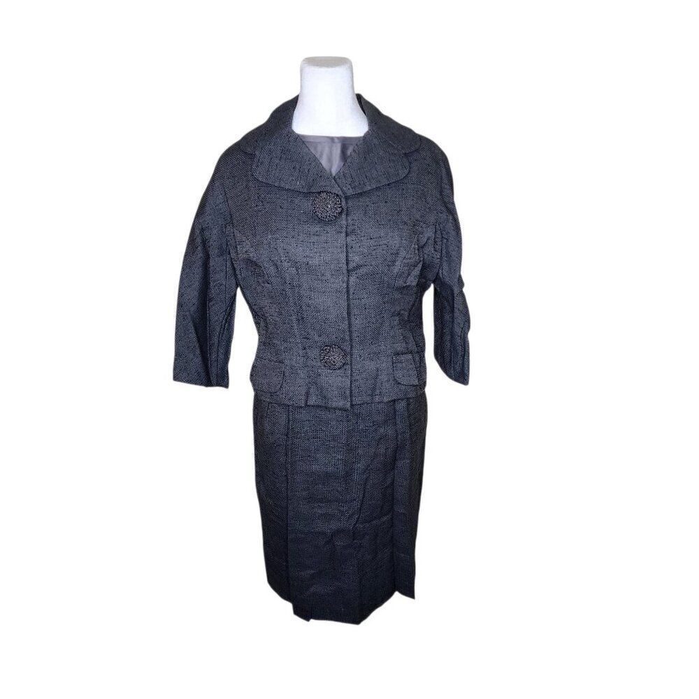 Vintage 50s De Pinna 3 Pce Suit Dress Womens S Gray Boucle